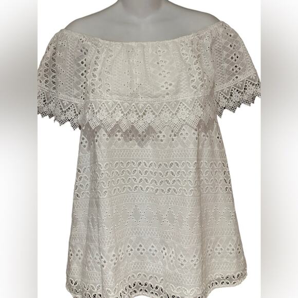 Pinky Off the Shoulder Ivory Lace and Eyelet Top Women's Large - Picture 1 of 8